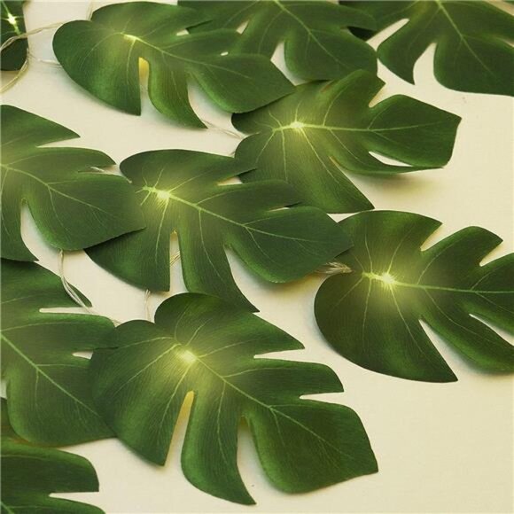 Monstera Leaf String Lights, Tropical Artificial Rattan Palm Leaves - Picture 1 of 7